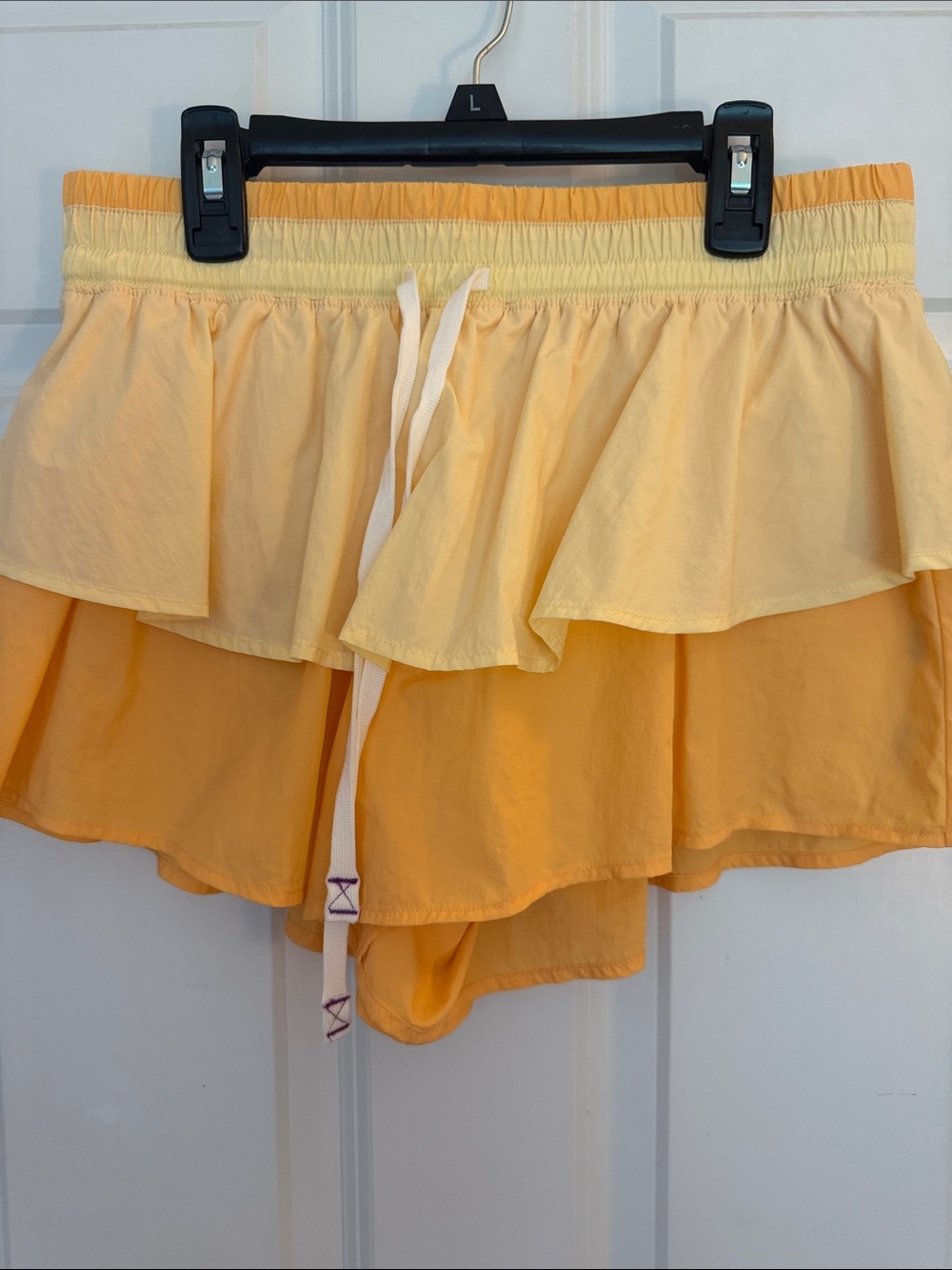 Free People Yellow Tiered Ruffle Athletic Shorts